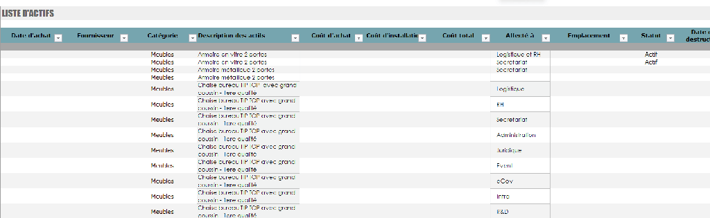 Modèle fiche inventaire matériel Excel