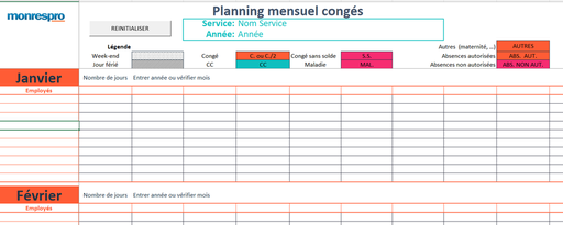 [M91122] Modèle Planning de congés - format Excel