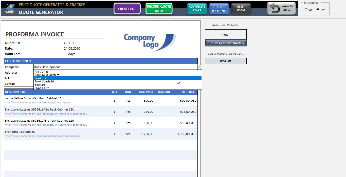 [M96741] Générateur de devis ou Facture proforma avec base de données Excel
